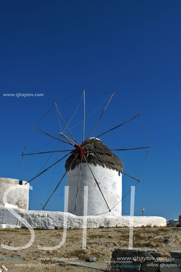 White windmill on the island of Mykonos, Cyclades Islands
