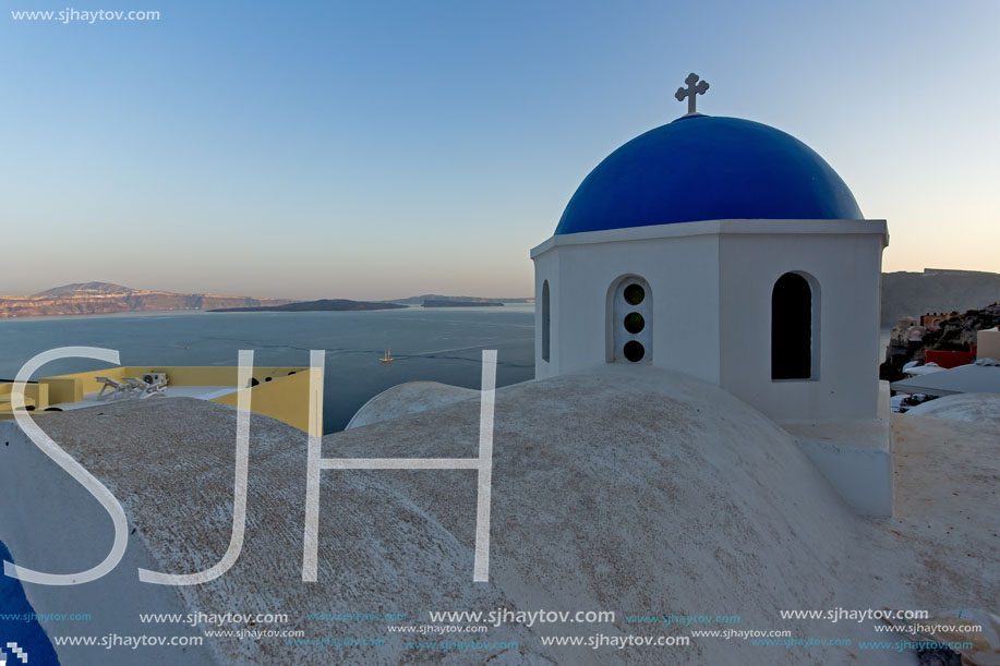 White Church in Town of Oia, Santorini, Tira Island, Cyclades