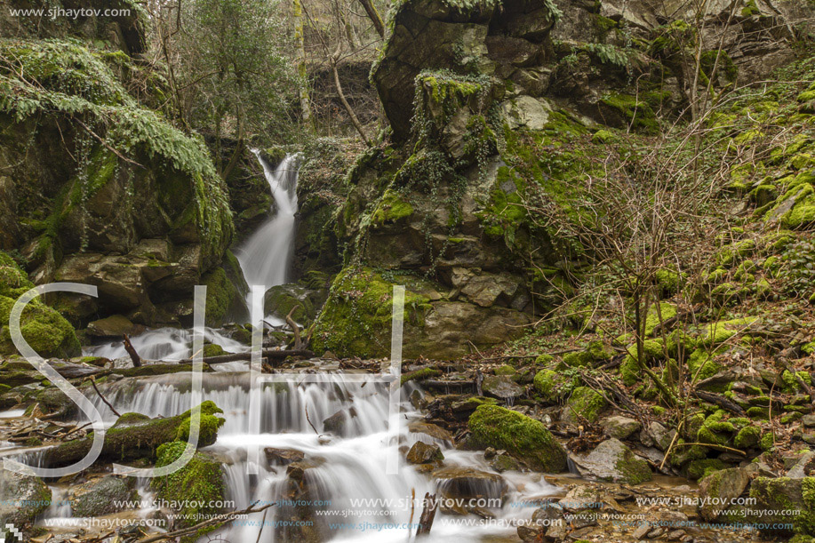 The beautiful Leshnishki Waterfall in deep forest, Belasitsa Mountain, Bulgaria