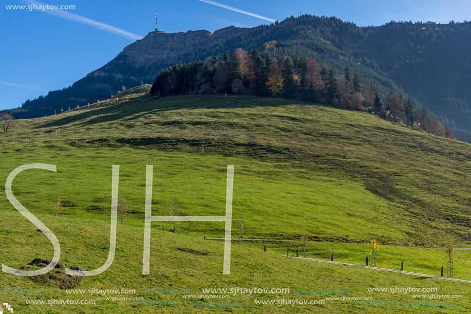 Amazing view of Mount Rigi and Green meadows, Alps, Switzerland