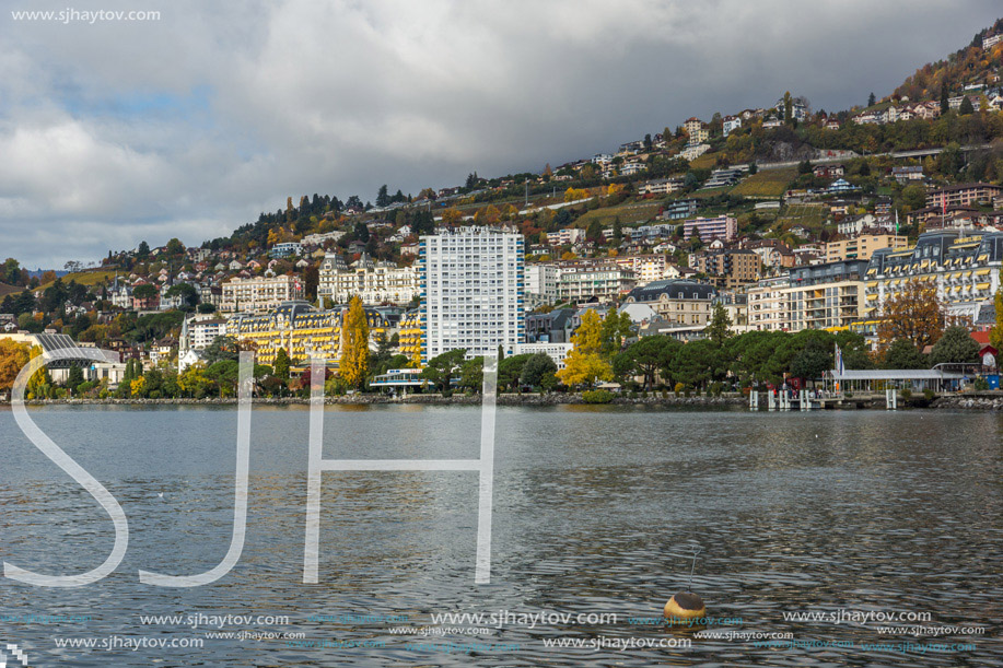 Panorama to Montreux and Lake Geneva, canton of Vaud, Switzerland