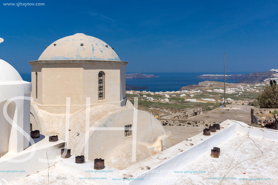 Old Church in the castle of Pyrgos Kallistis, Santorini island, Thira, Cyclades, Greece