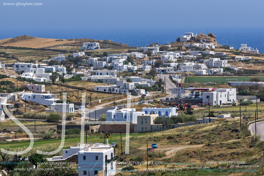 Panoramic view of Town of Ano Mera, island of Mykonos, Cyclades, Greece