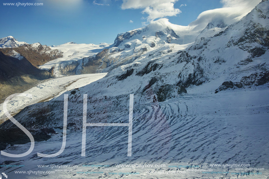 Amazing winter panorama from matterhorn glacier paradis Alps, Switzerland