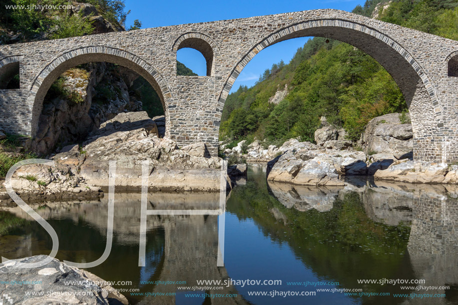 Amazing Reflection of Devil"s Bridge in Arda river, Kardzhali Region, Bulgaria