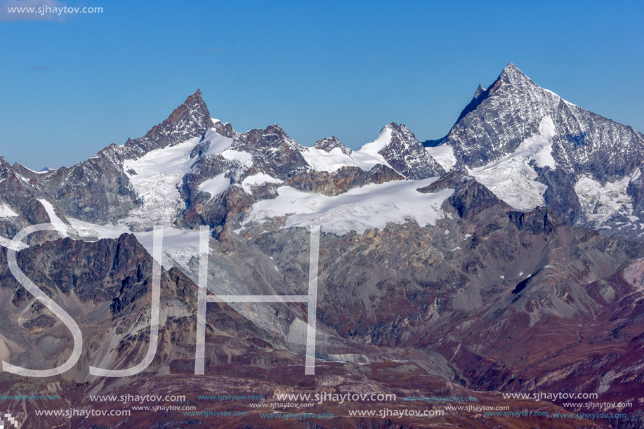 Panorama to Swiss Alps from matterhorn glacier paradise to Alps, Switzerland