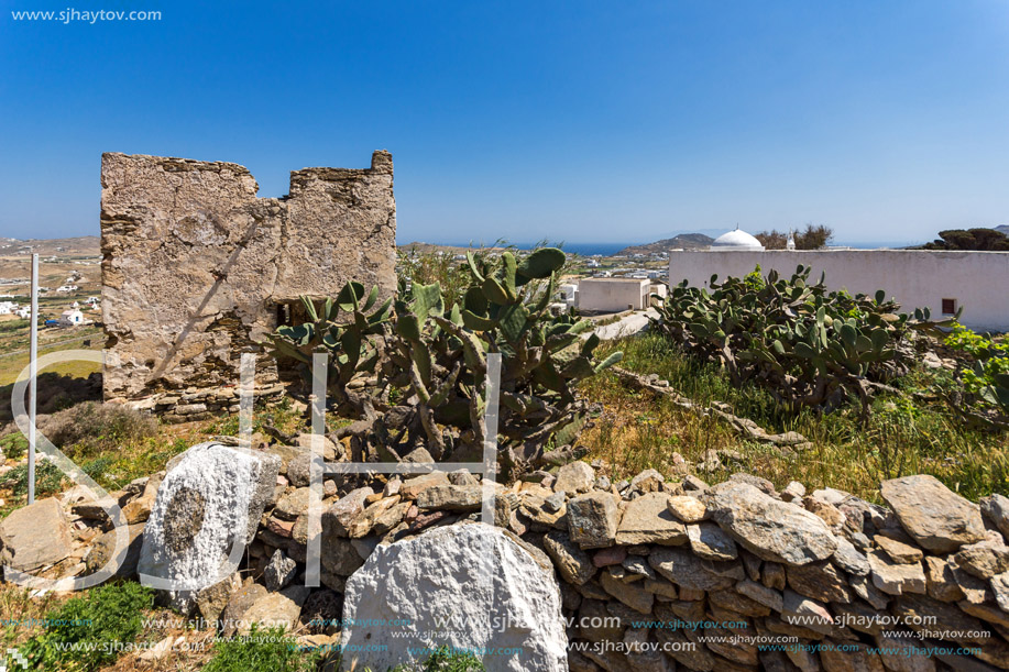 The ruins of a medieval fortress, Mykonos island, Cyclades, Greece