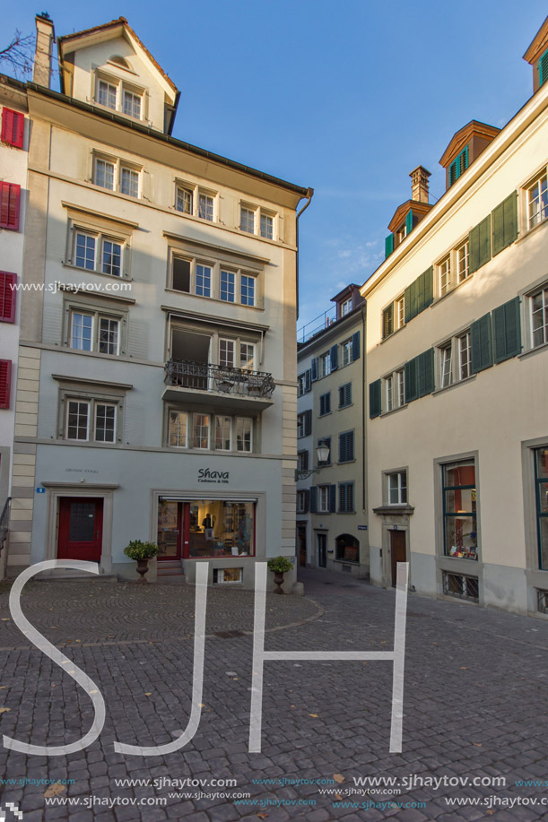 ZURICH, SWITZERLAND - 28 OCTOBER 2015 : Typical street with old houses in Zurich, Switzerland