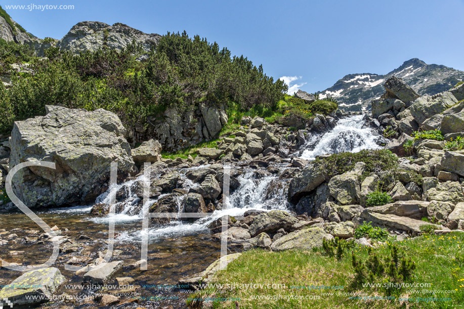 Amazing Landscape with Waterfall near Sivrya peak, Pirin Mountain, Bulgaria