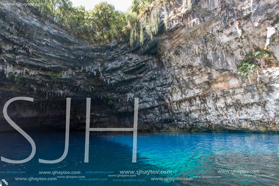 Blue cave Melissani in Kefalonia, Ionian islands, Greece