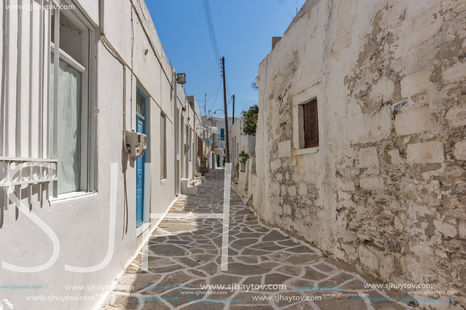Typical street in town of Naoussa, Paros island, Cyclades, Greece