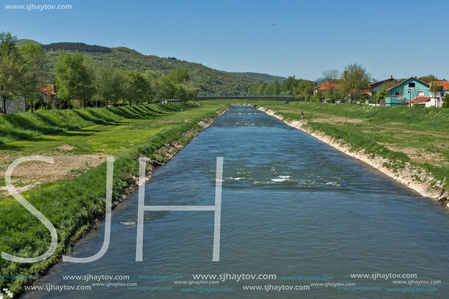 PIROT, SERBIA - 16 APRIL 2016: Amazing Landscape of Nisava river passing through the town of Pirot, Republic of Serbia