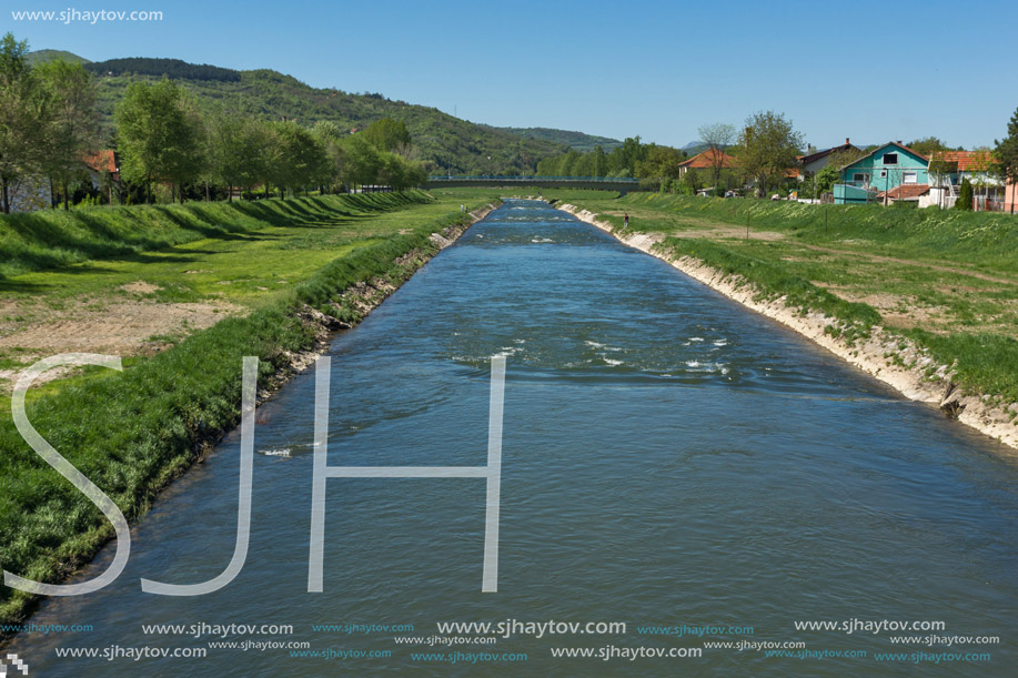 PIROT, SERBIA -16 APRIL 2016: Amazing Landscape of Nisava river passing through the town of Pirot, Republic of Serbia