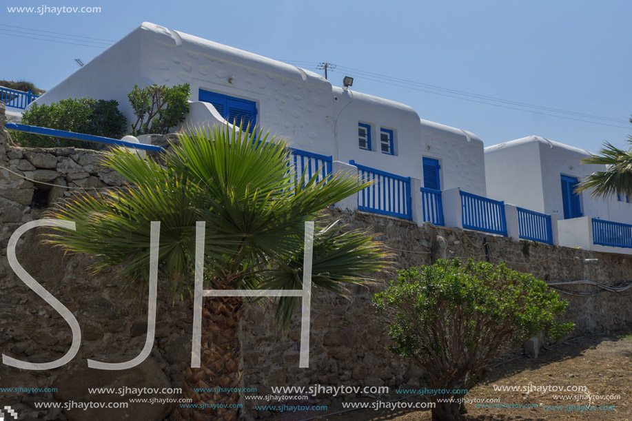 White houses in town of Mykonos, Cyclades Islands, Greece