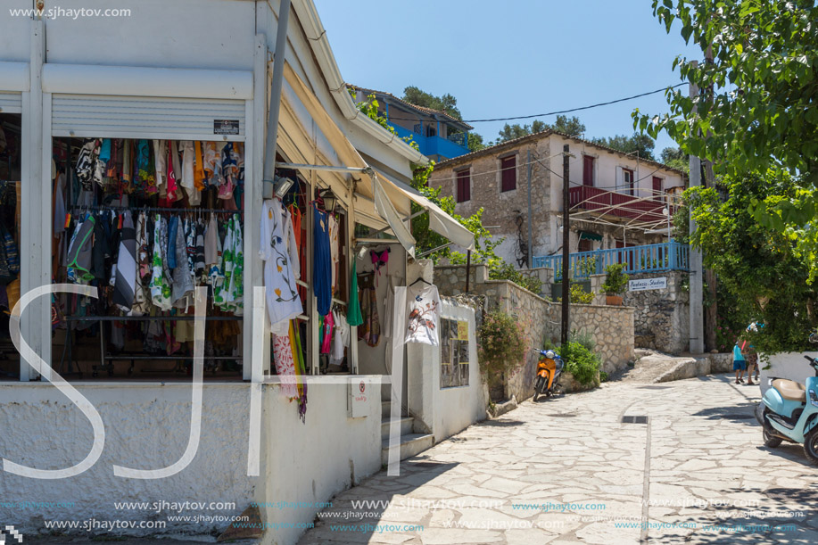 AGIOS NIKITAS, LEFKADA, GREECE JULY 16, 2014: Traditional houses in village of Agios Nikitas, Lefkada, Ionian Islands, Greece