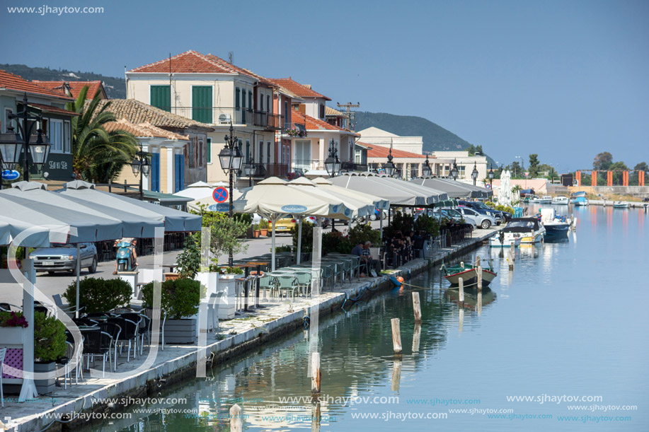 LEFKADA TOWN, GREECE - JULY 17, 2014: Panoramic view of embankment in Lefkada town, Ionian Islands, Greece