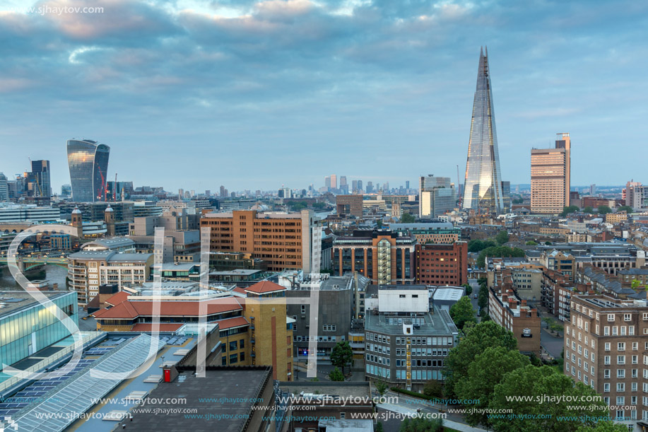 LONDON, ENGLAND - JUNE 18, 2016: Amazing Sunset panorama from Tate modern Gallery to city of London, England, Great Britain