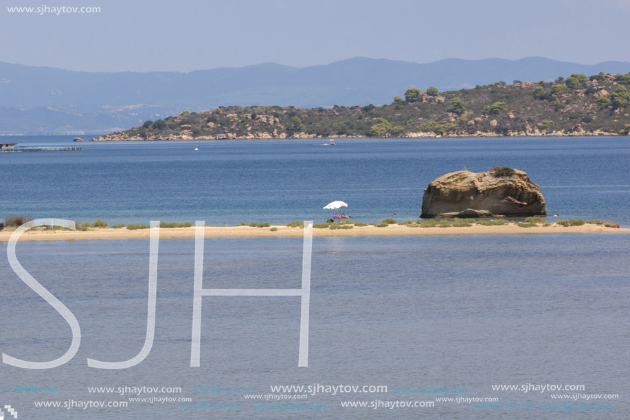 CHALKIDIKI, CENTRAL MACEDONIA, GREECE - AUGUST 26, 2014: Seascape of Livari Beach Vourvourou at Sithonia peninsula, Chalkidiki, Central Macedonia, Greece