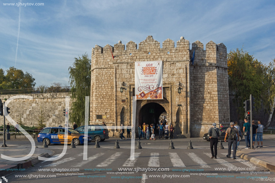 NIS, SERBIA- OCTOBER 21, 2017: Sunset view of entrance of Fortress of city of Nis, Serbia