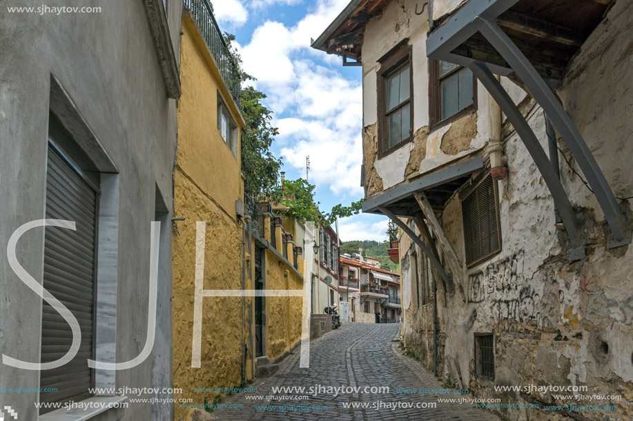 XANTHI, GREECE - SEPTEMBER 23, 2017: Street and old houses in old town of Xanthi, East Macedonia and Thrace, Greece