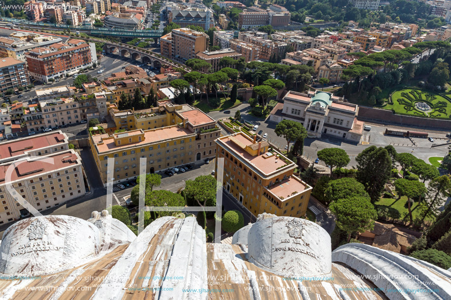 Amazing panoramic view to Vatican and city of Rome from dome of St. Peter"s Basilica, Italy