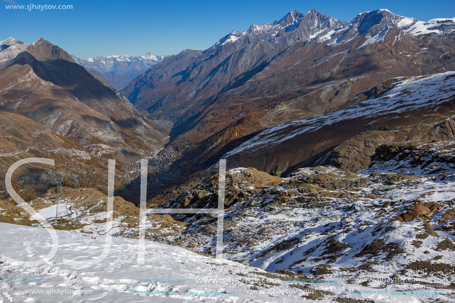 Amazing panorama from matterhorn glacier paradise to Zermatt, Alps, Switzerland