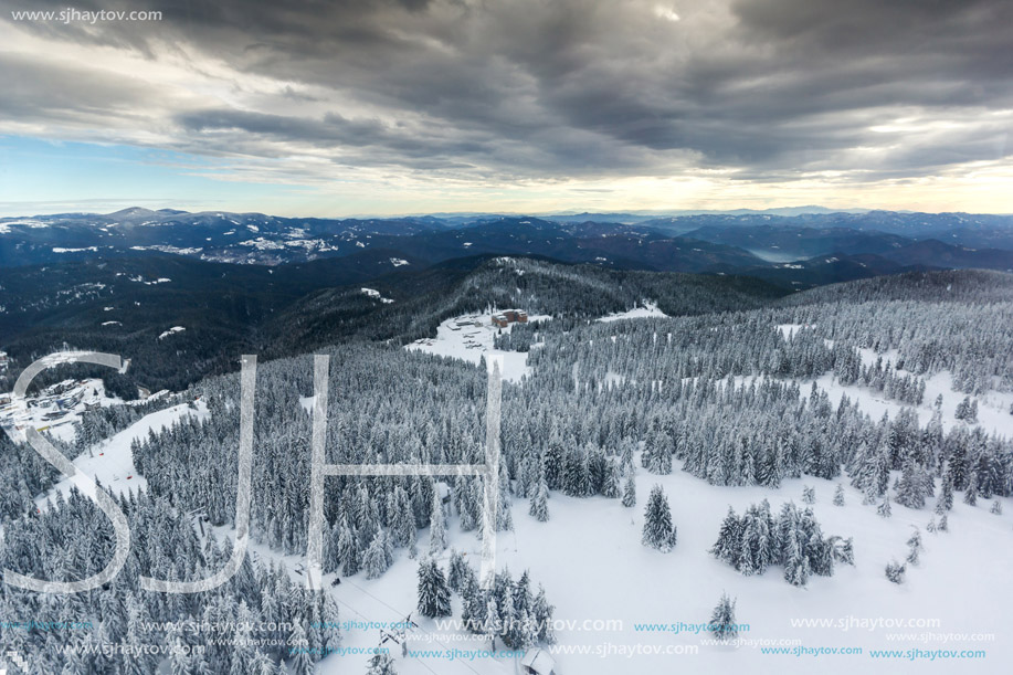 Amazing winter landscape of Rhodope Mountains near pamporovo resort, Smolyan Region, Bulgaria