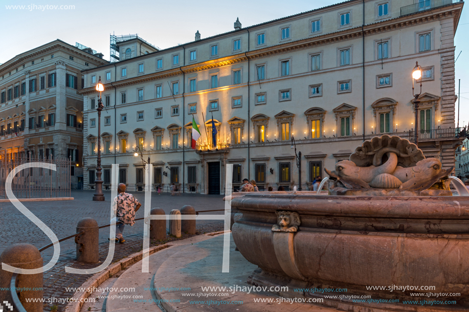 ROME, ITALY - JUNE 23, 2017: Amazing Sunset view of Palazzo Chigi in city of Rome, Italy