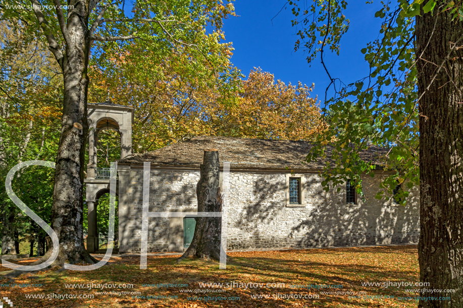 METSOVO, EPIRUS, GREECE - OCTOBER 19, 2013: Autumn view of Orthodox church in village of Metsovo, Epirus Region, Greece
