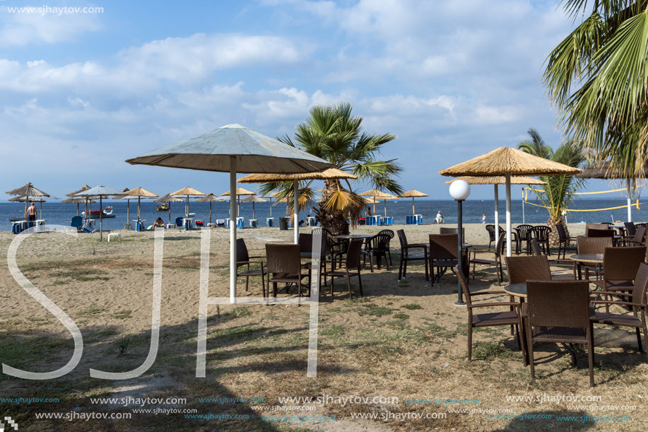 CHALKIDIKI, CENTRAL MACEDONIA, GREECE - AUGUST 25, 2014: Seascape of Gerakini Beach at Sithonia peninsula, Chalkidiki, Central Macedonia, Greece