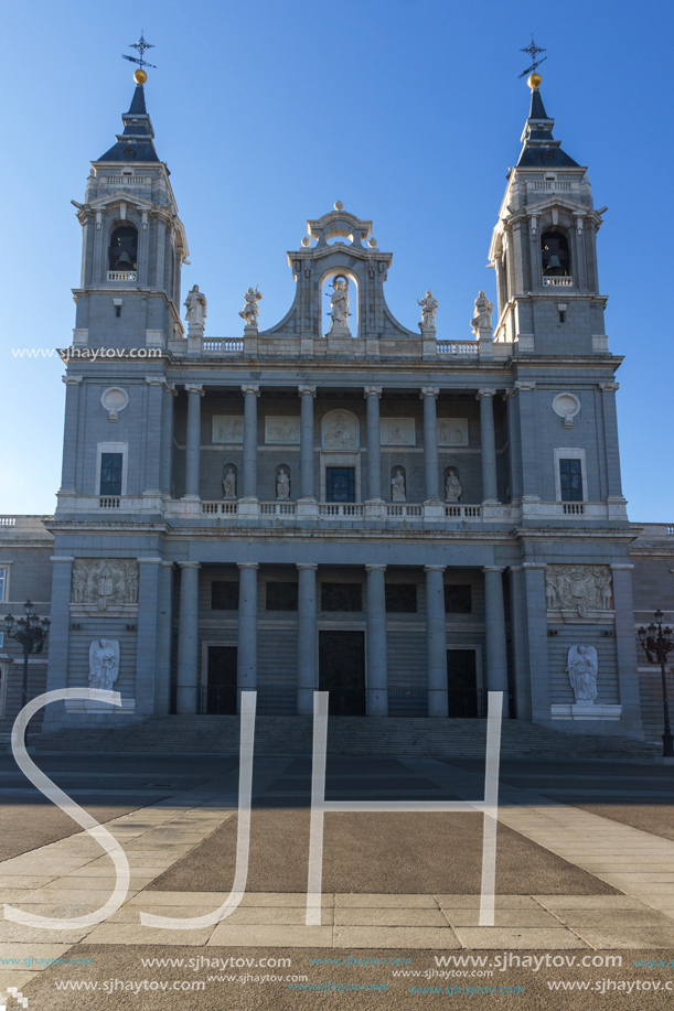 MADRID, SPAIN - JANUARY 22, 2018:  Amazing view of Almudena Cathedral in City of Madrid, Spain