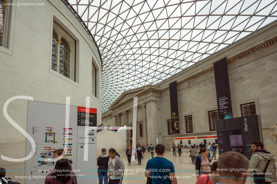 LONDON, ENGLAND - JUNE 16 2016: Inside view of British Museum, City of London, England, Great Britain