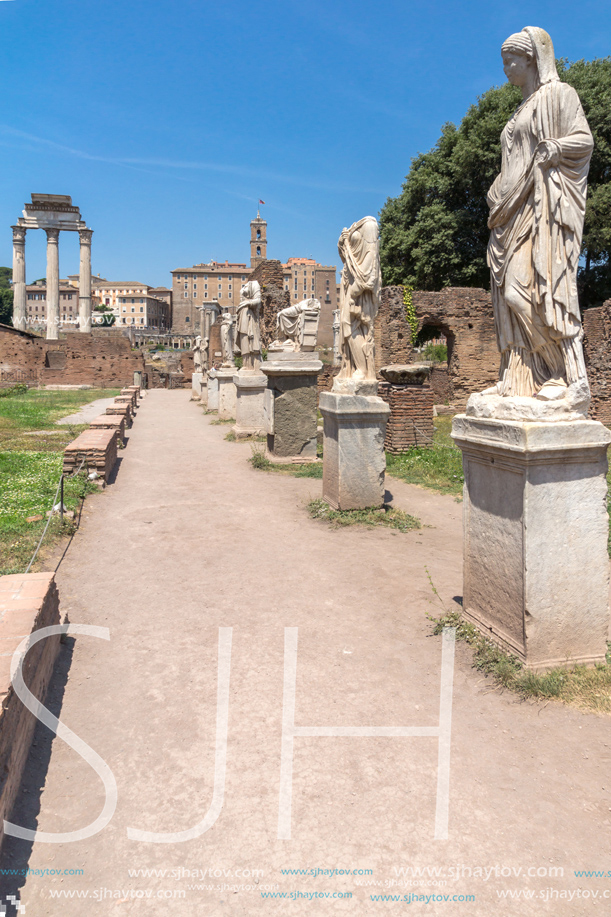 ROME, ITALY - JUNE 24, 2017: Amazing view of Temple of Vesta at Roman Forum in city of Rome, Italy