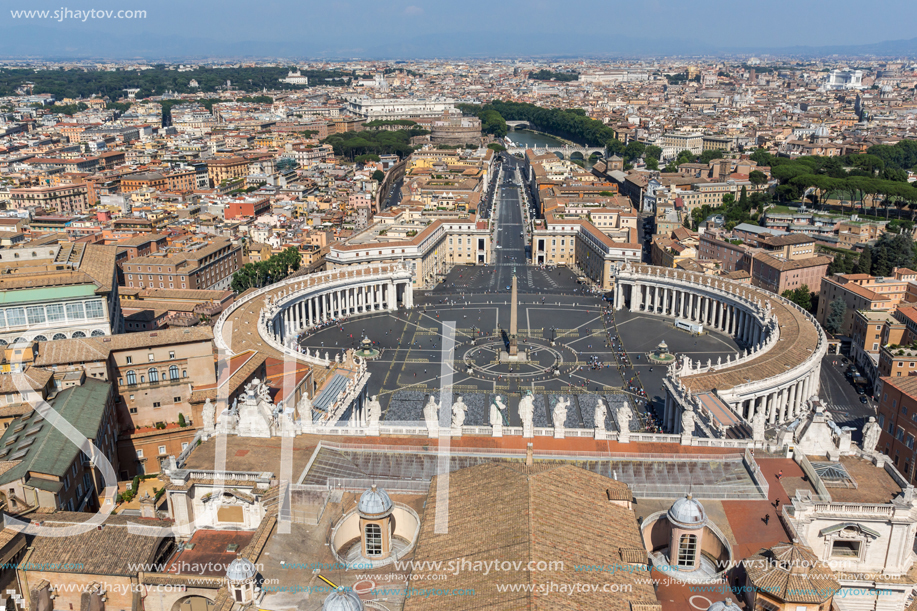 Amazing Panorama to Vatican and city of Rome from dome of St. Peter"s Basilica, Italy