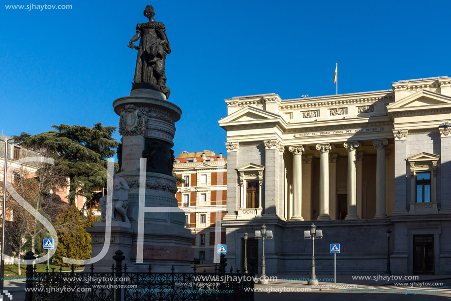 MADRID, SPAIN - JANUARY 22, 2018: Maria Cristina de Borbon Statue in front of Museum of the Prado in City of Madrid, Spain