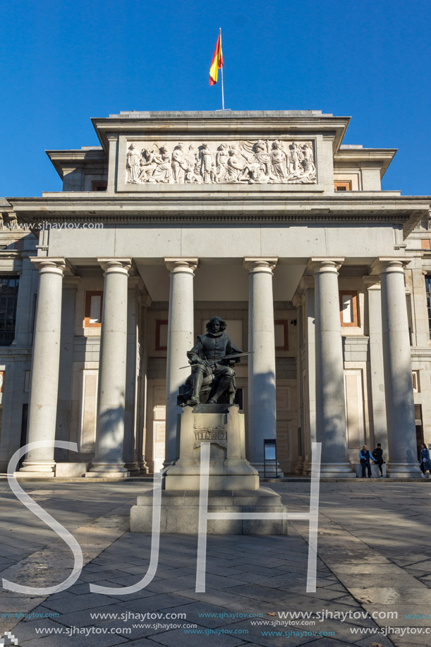 MADRID, SPAIN - JANUARY 22, 2018: Velazquez Statue in front of Museum of the Prado in City of Madrid, Spain