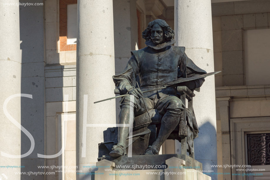 MADRID, SPAIN - JANUARY 22, 2018: Velazquez Statue in front of Museum of the Prado in City of Madrid, Spain