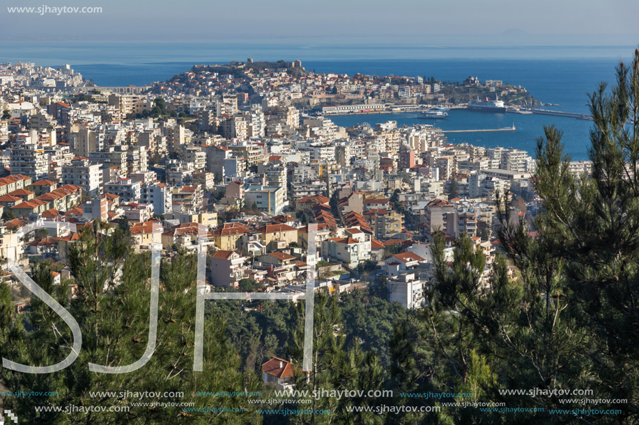 KAVALA, GREECE - DECEMBER 27, 2015: Panoramic view to city of Kavala, East Macedonia and Thrace, Greece