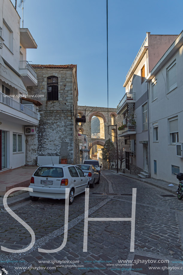 KAVALA, GREECE - DECEMBER 27, 2015: Street in old town of Kavala, East Macedonia and Thrace, Greece