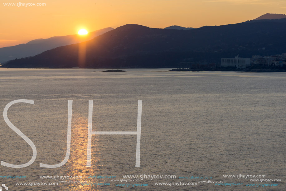 KAVALA, GREECE - DECEMBER 27, 2015: Amazing Sunset view of Kavala, East Macedonia and Thrace, Greece