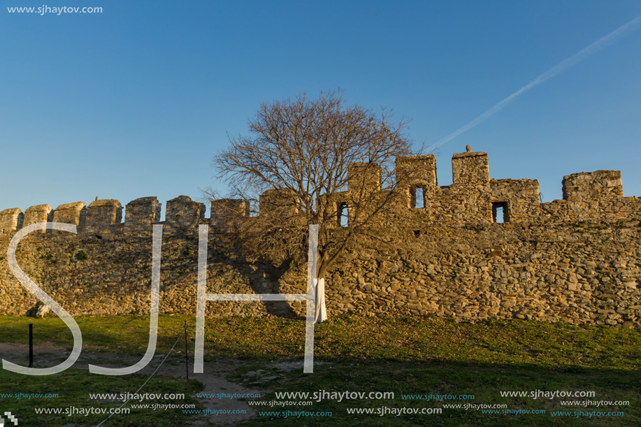 KAVALA, GREECE - DECEMBER 27, 2015: Sunset view of Ruins of fortress of Kavala, East Macedonia and Thrace, Greece