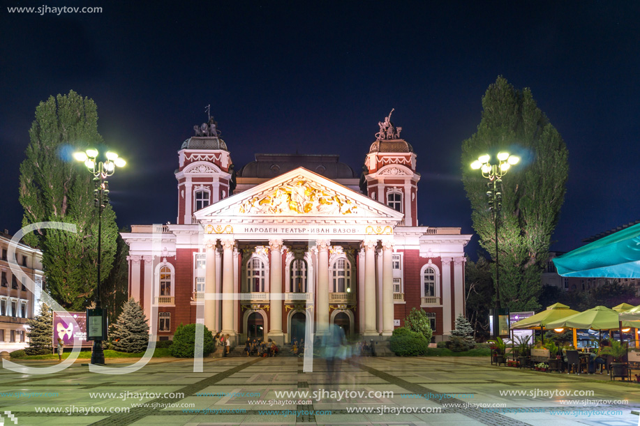 SOFIA, BULGARIA - JULY 21, 2017: Night photo of National Theatre Ivan Vazov in Sofia, Bulgaria