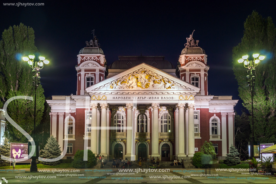 SOFIA, BULGARIA - JULY 21, 2017: Night photo of National Theatre Ivan Vazov in Sofia, Bulgaria