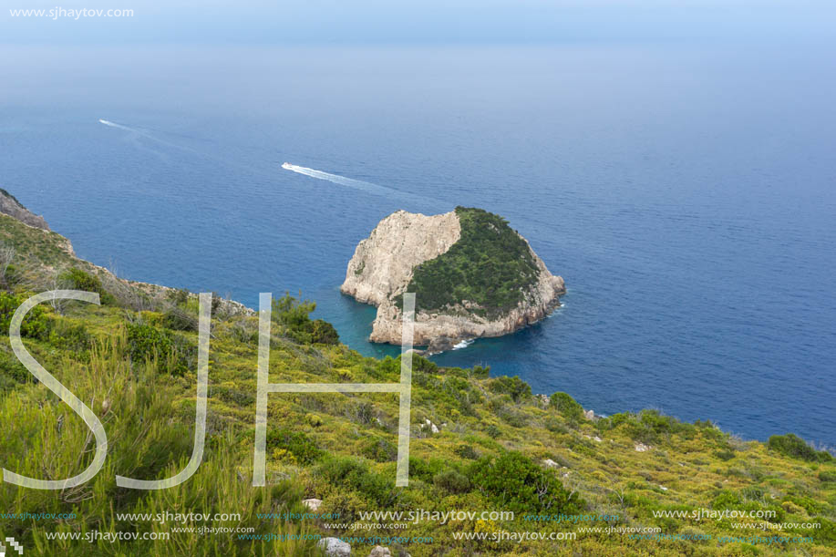 Amazing seascape with small island at Zakynthos island, Greece