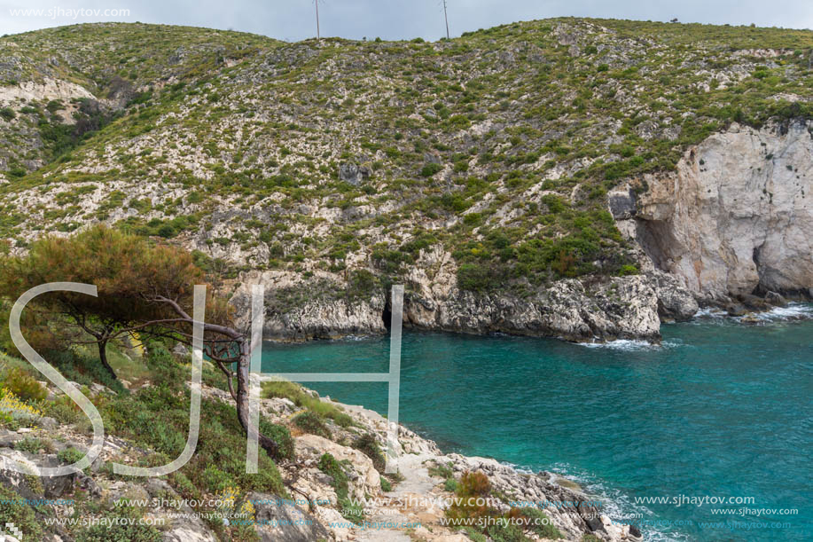 Panorama of Limnionas beach bay at Zakynthos island, Greece