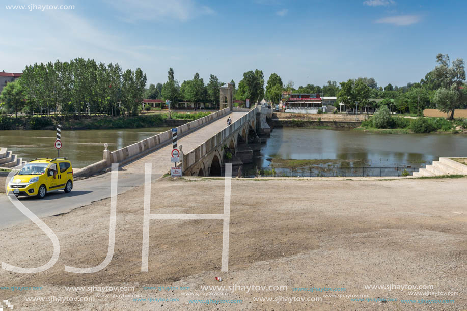 EDIRNE, TURKEY - MAY 26, 2018: Bridge from period of Ottoman Empire over Tunca River in city of Edirne,  East Thrace, Turkey