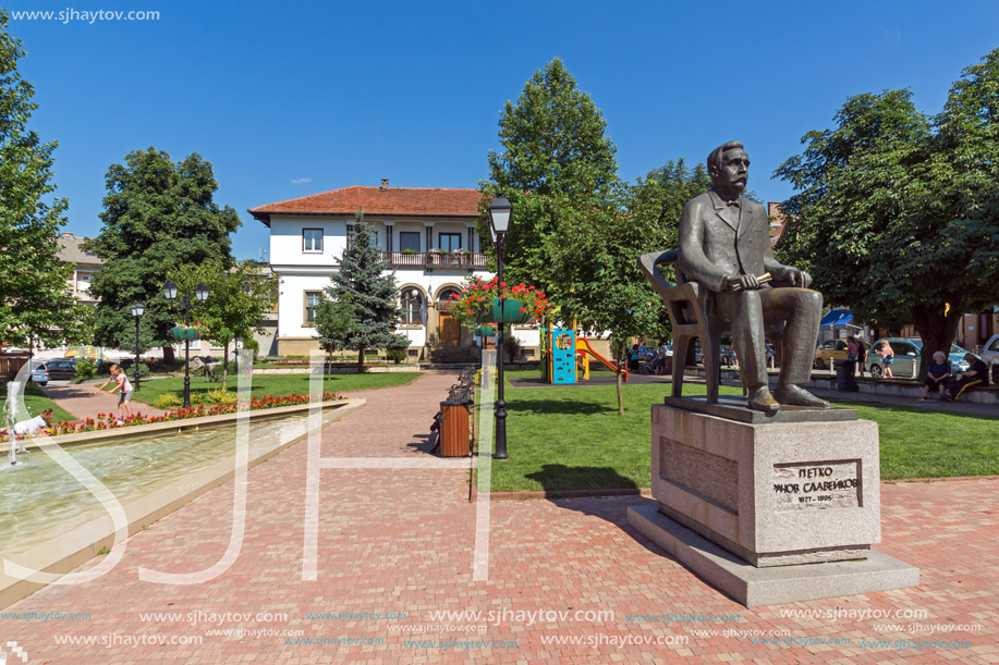 TRYAVNA, BULGARIA - JULY 6, 2018: Petko Slaveykov  Monument of historical town of Tryavna, Gabrovo region, Bulgaria