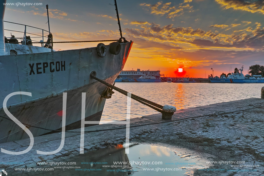SOZOPOL, BULGARIA - JUNE 26, 2015: Sunset at the port of Sozopol, Burgas Region, Bulgaria