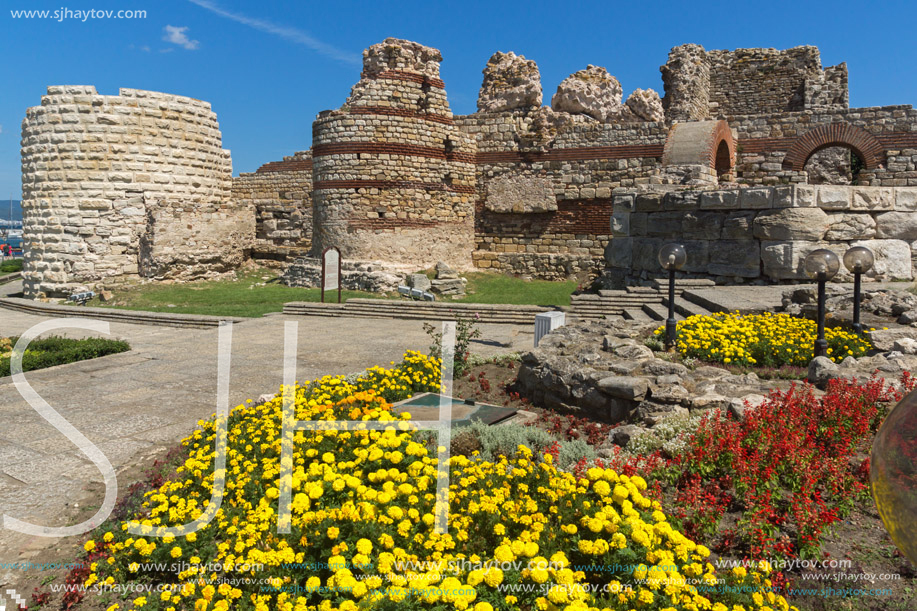 Ancient ruins of Fortifications at the entrance of old town of Nessebar, Burgas Region, Bulgaria
