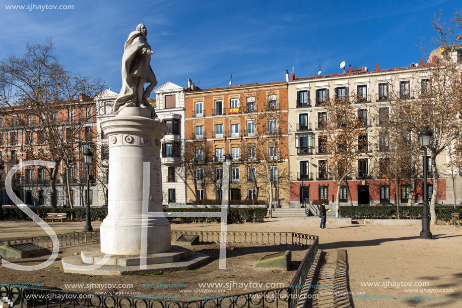 MADRID, SPAIN - JANUARY 24, 2018: Gardens of the Plaza Villa de Paris in City of Madrid, Spain